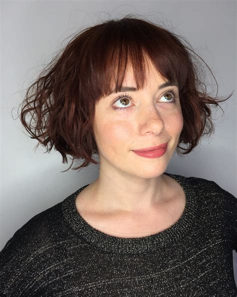 Wild Waves On A Short Dark Red Bob With Brow Skimming