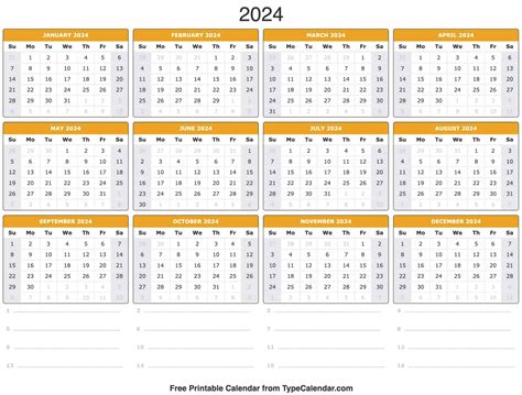 Download Free Printable 2024 Calendar Template