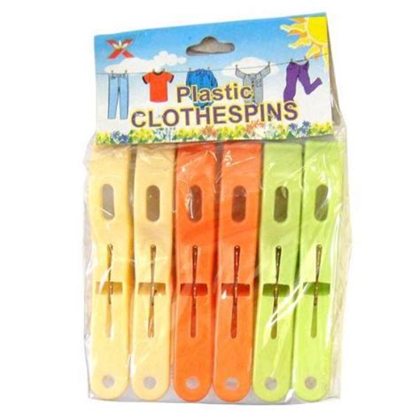 96 Units Of Cloth Pin Plastic 6pk Clothes Pins At
