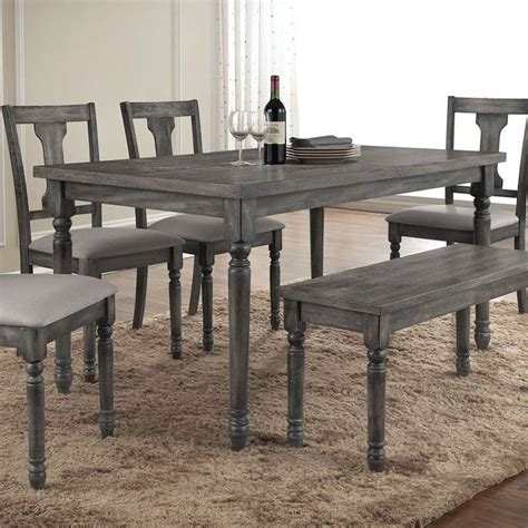 Resting on a sturdy metal frame, this table comes. Acme Furniture Wallace Weathered Gray Dining Table | from ...