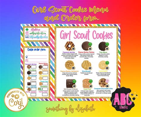 2021 Abc Girl Scout Cookie Menu Order Form And Contact Card Etsy