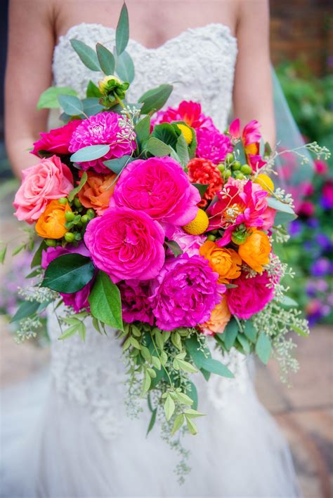 Coral Fuchsia Pink And Orange Bouquet Spring Wedding Bouquets