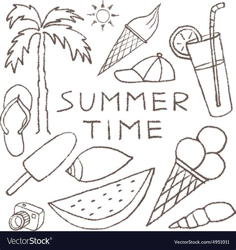 Set Of Summer Sketches Hand Drawn In Pencil Vector Image