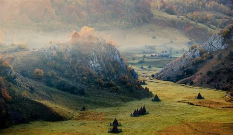 sunrise, Mountain, Valley, Romania, Cliff, Mist, Field, Forest, Villages, Nature, Landscape ...