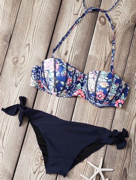 [22 off] 2021 printed strapless underwire padded bikini set in deep blue zaful