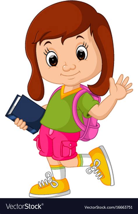 Cute Girl Go To School Cartoon Royalty Free Vector Image