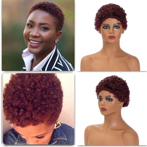 Msiwigs Afro Kinkly Curly Wig For Women African Light Brown Short