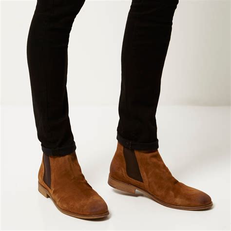 Santimon chelsea boots men suede casual dress boots ankle boots formal shoes black brown grey. River Island Tan Brown Suede Ruched Chelsea Boots in Brown ...