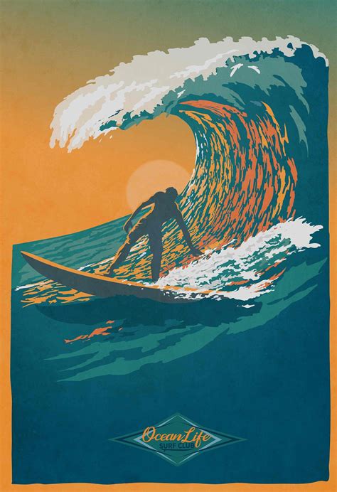 Ocean Life Surf Club Retro Surf Wall Art Poster Illustration Decor