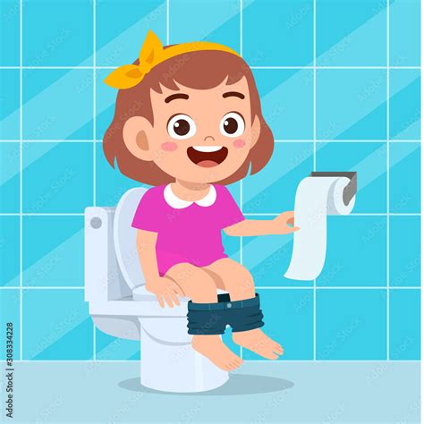 Happy Cute Kid Girl Sit On The Toilet Stock Vector Adobe Stock