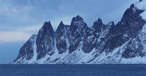 Tungeneset Ragged Mountain Ranges On Senja Island In Norway Stock