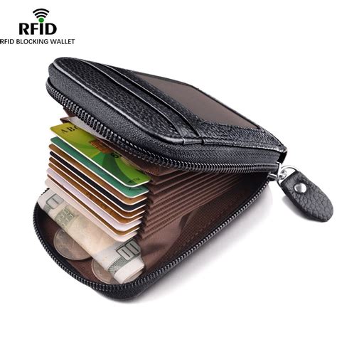 Mens Wallet Genuine Leather Credit Card Holder Rfid Blocking Zipper