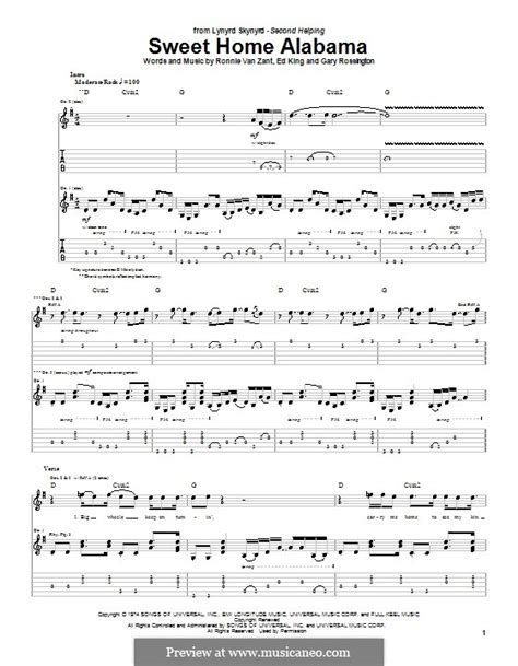 Sweet Home Alabama By Lynyrd Skynyrd Easy Guitar Tab