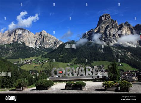 Mount Sassongher Overlooking Corvara South Tirol Italy Stock Photo