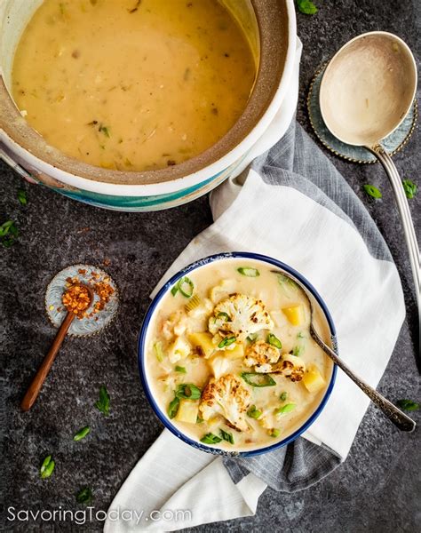 Creamy Roasted Cauliflower Potato Leek Soup Savoring Today