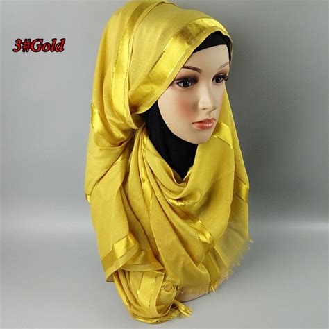 Mu Patchwork Gold Thread Muslim Long Scarf New Style Mix Color Islamic Women Wraps