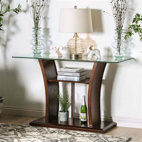 Shop Furniture Of America Adrian Dark Cherry Beveled Glass Sofa Table Free Shipping On Orders