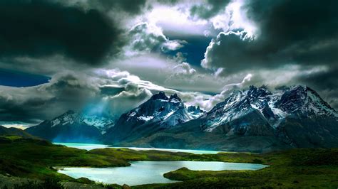 Lake And Mountain With Snow Under Cloudy Sky 4k 5k Hd Nature Wallpapers