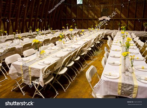 Tables Set Old Barn Wedding Reception Stock Photo