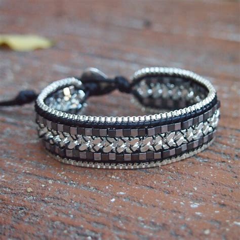 Handmade Wrap Bracelet With Hematite Plated Chain Bohemian Etsy