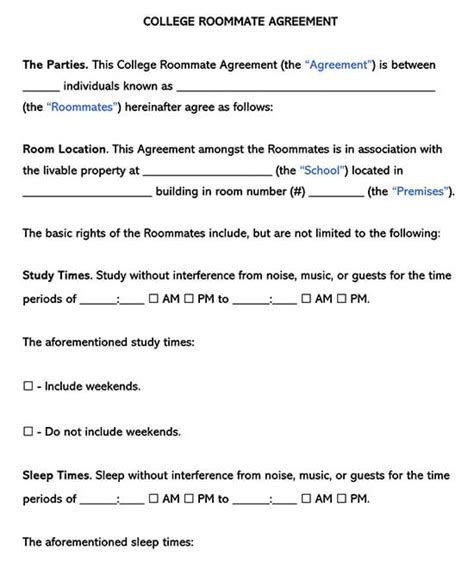 Free College Roommate Agreement Templates Sample Pdf