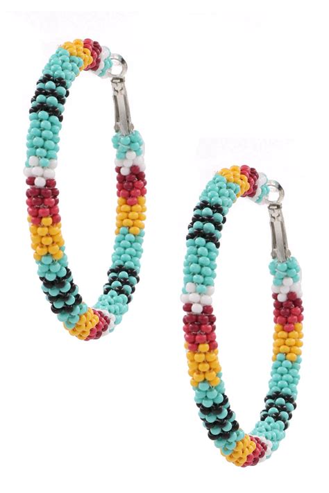 Turquoise Multi Acrylic Bead Hoop Earrings