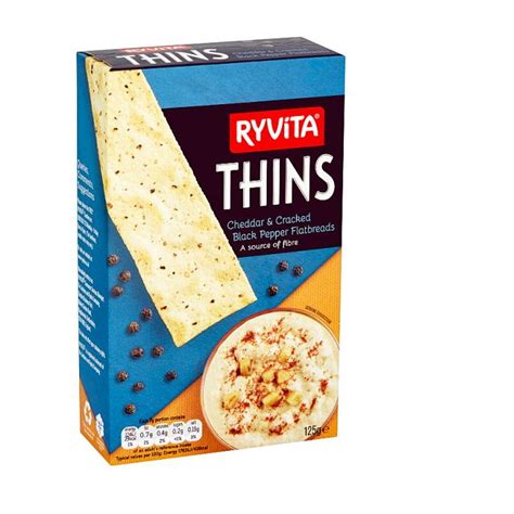 Ryvita Thins Cheddar And Cracked Black Pepper Flatbreads 125g