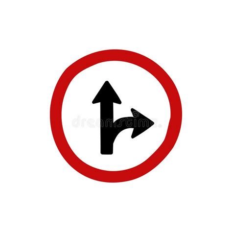 Turn Right Or Proceed Straight Ahead Sign Doodle Icon Vector Color