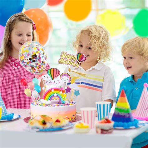Movinpe Happy Birthday Cake Topper Rainbow Cloud Cake Decoration Confetti Balloons For Boys