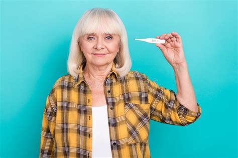 Photo Of Senior Woman Hold Thermometer Symptom Diagnostic Covid