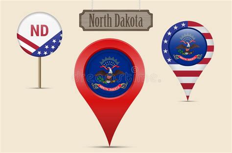 North Dakota Us State Round Flag Map Pin Red Map Marker Location