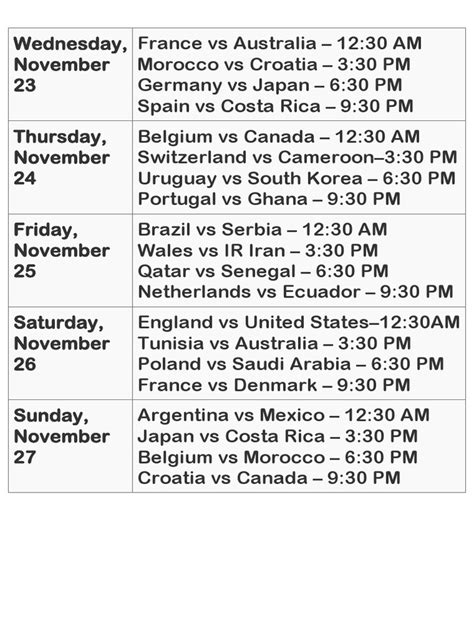 Fifa World Cup 2022 Schedule Pdf