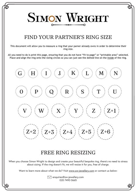 Free Printable Ring Size Chart Uk By Simon Wright Jewellery Printable