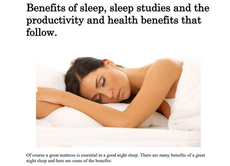 Benefits Of Sleep Sleep Studies And The Productivity And Health