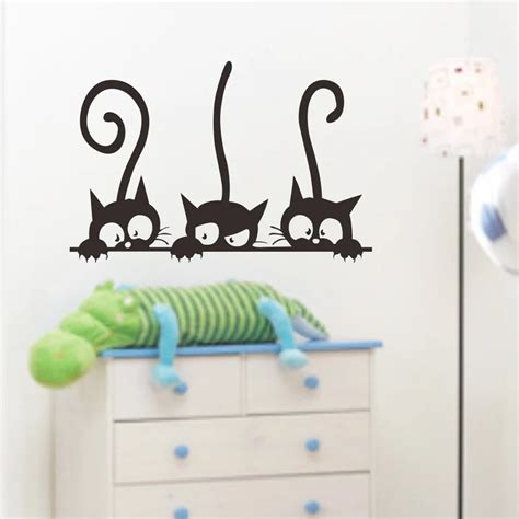 Living Room 3 Black Cute Cats Lovely Pvc Wall Decals Girls Vinyl Wall
