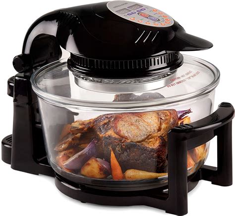 Andrew James Litre Black W Digital Halogen Oven Cooker With Hinged Lid Full Accessories