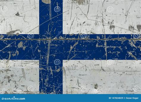 Grunge Finland Flag On Old Scratched Wooden Surface National Vintage