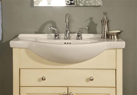 The vanity features full sized doors, a white vanity top with an integral white bowl and a decorative toe kick. Empire Industries - WINDSOR 34" Shallow Depth Vanity with ...
