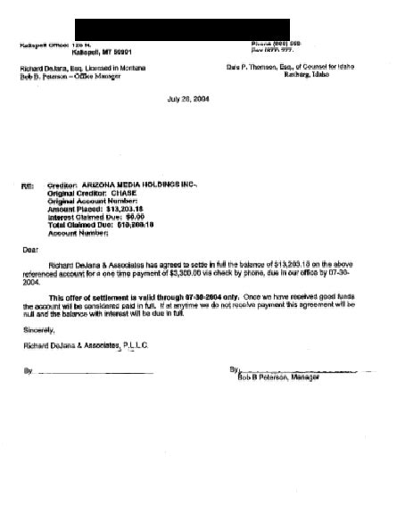 A may 26 court document detailed: Debt Settlement Letter For Chase Bank: Client Saved 75%