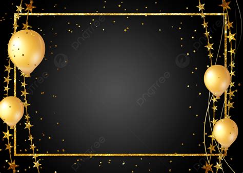 Birthday Celebration Black Gold Background Stars Decorative Balloons