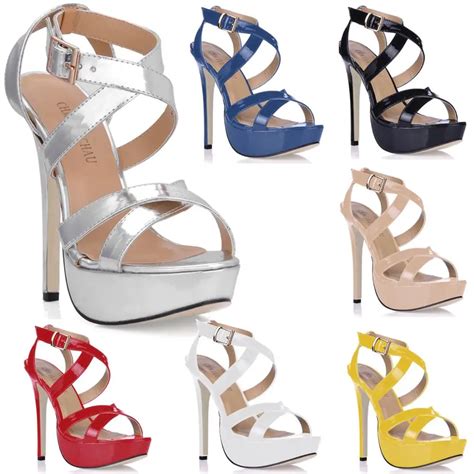 Chmile Chau Patent Sexy Dating Party Shoe Women Stiletto High Heels Buckle Strap Platform Ladies