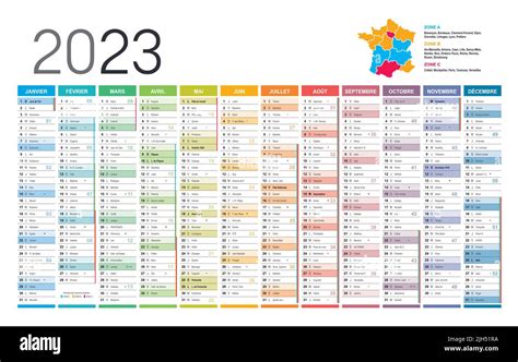 Year 2023 Colorful Wall Calendar In French Language On White