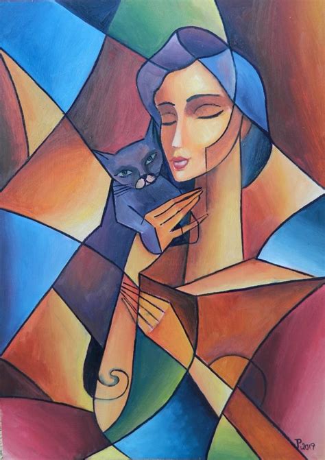 Woman With Black Cat Painting By Jiří Petr Artmajeur Cubist Art