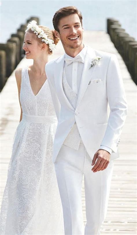 Buy Men Wedding White 3 Piece Suits Slim Fit Groom Wear Tuxedo Groom