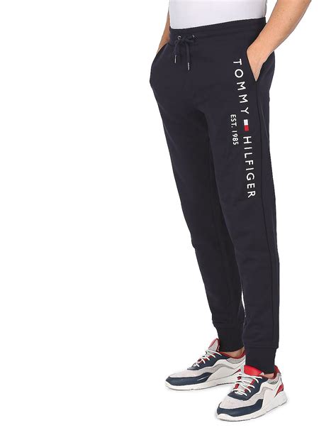 Buy Tommy Hilfiger Men Navy Mid Rise Embroidered Logo Sweatpants