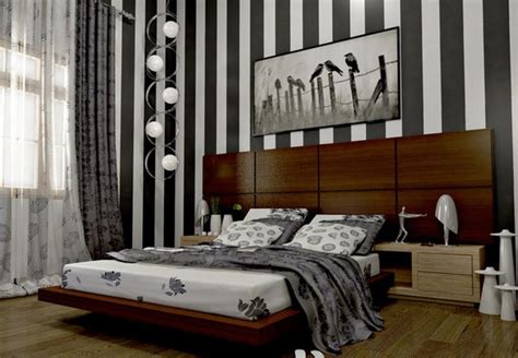 Horizontal wood planking visually tricks the eye in this bedroom, making the room appear wider than it is. 15 Classy Bedrooms with Striped Walls - Rilane