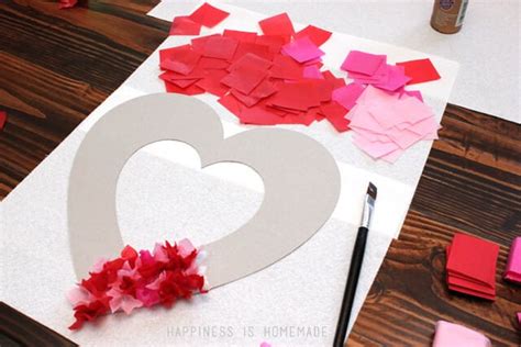 Valentines Kids Craft Tissue Paper Heart Wreath