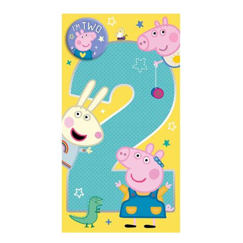 2 Today Peppa Pig 2nd Birthday Card With Badge Pg086 Character Brands