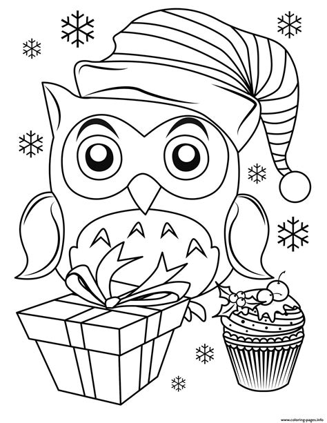 cute christmas owl coloring page printable