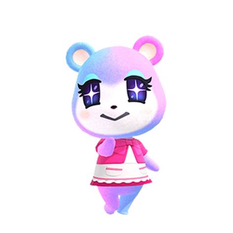 An Animal Crossing Character With Blue Eyes And Purple Hair Standing